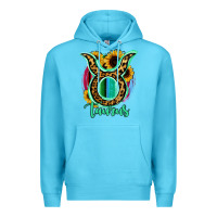 Ocean Blue Taurus Zodiac Sign Sunflower Leopard Serape Premium Hoodie - RanaPortraitStore