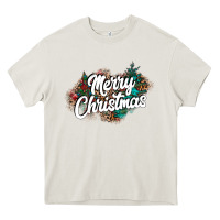 Cream Merry Christmas Heavy Core Tee - CowhideDigitalArt