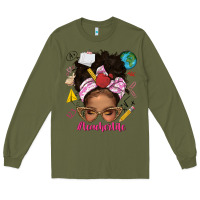 Army Green afro messy bun teacherlife Long Sleeve Tee - texasbilliewilder