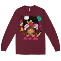 Burgundy afro messy bun teacherlife Long Sleeve Tee - texasbilliewilder
