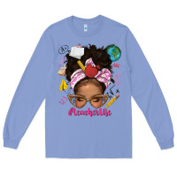 Colony Blue afro messy bun teacherlife Long Sleeve Tee - texasbilliewilder