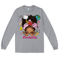 Heather Grey afro messy bun teacherlife Long Sleeve Tee - texasbilliewilder