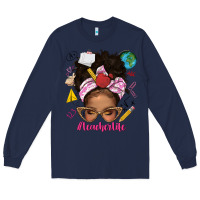 Navy afro messy bun teacherlife Long Sleeve Tee - texasbilliewilder