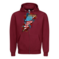 Burgundy American lightning bolt Zipper Hoodie - Neo Western