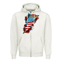 Oatmeal Heather American lightning bolt Zipper Hoodie - Neo Western