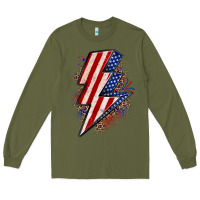 Army Green leopard american flag lightning bolt Long Sleeve Tee - Zillion Design Studio