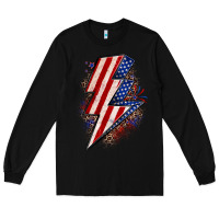 Black leopard american flag lightning bolt Long Sleeve Tee - Zillion Design Studio