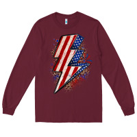 Burgundy leopard american flag lightning bolt Long Sleeve Tee - Zillion Design Studio