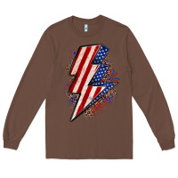 Chestnut leopard american flag lightning bolt Long Sleeve Tee - Zillion Design Studio