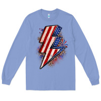 Colony Blue leopard american flag lightning bolt Long Sleeve Tee - Zillion Design Studio