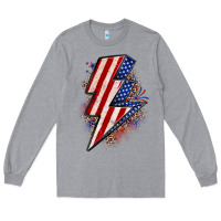 Heather Grey leopard american flag lightning bolt Long Sleeve Tee - Zillion Design Studio