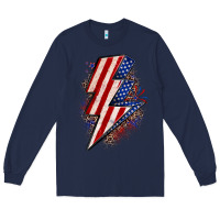 Navy leopard american flag lightning bolt Long Sleeve Tee - Zillion Design Studio