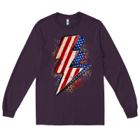 Plum leopard american flag lightning bolt Long Sleeve Tee - Zillion Design Studio
