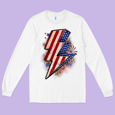 Leopard American Flag Lightning Bolt Long Sleeve Tee Designed By Zillion Design Studio
