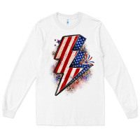 White leopard american flag lightning bolt Long Sleeve Tee - Zillion Design Studio