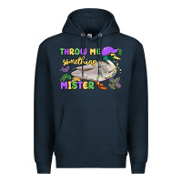 Navy throw me something mister mardi gras duck Premium Hoodie - MaliasSmallBusiness