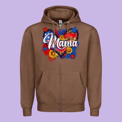 American Mama Heart Zipper Hoodie Designed By Neo Western
