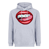 Heather Grey Lips Dental Braces Heavyweight Hoodie - Artiststas