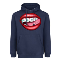 Navy Lips Dental Braces Heavyweight Hoodie - Artiststas