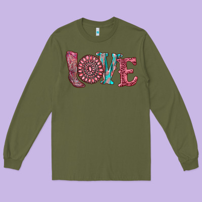 Valentine's Day Love With Boots And Gemstone Long Sleeve Tee Designed By Ranaportraitstore