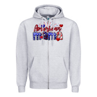 Heather Grey American Mama 4th of july Zipper Hoodie - CowGirlArtShop