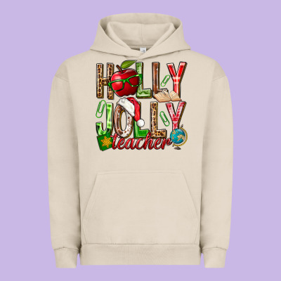 Holly Jolly Teacher Urban Hoodie Designed By Nancycooperartshop