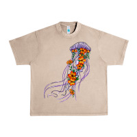 French Oak light purple jellyfish and floral Urban Heavy Tee - BarkalooDesign