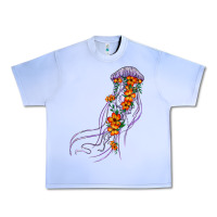 Grape Ice light purple jellyfish and floral Urban Heavy Tee - BarkalooDesign