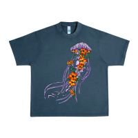 Midnight Navy light purple jellyfish and floral Urban Heavy Tee - BarkalooDesign