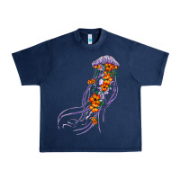 Navy light purple jellyfish and floral Urban Heavy Tee - BarkalooDesign