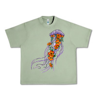 Oil Green light purple jellyfish and floral Urban Heavy Tee - BarkalooDesign