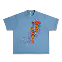Pebble Blue light purple jellyfish and floral Urban Heavy Tee - BarkalooDesign