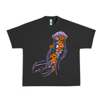 Pigment Black light purple jellyfish and floral Urban Heavy Tee - BarkalooDesign