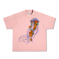 Salmon light purple jellyfish and floral Urban Heavy Tee - BarkalooDesign