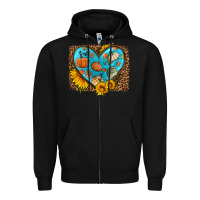 Black fall pattern heart with leopard background Zipper Hoodie - HRA Design Shop