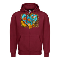 Burgundy fall pattern heart with leopard background Zipper Hoodie - HRA Design Shop