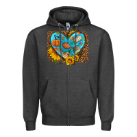 Charcoal Heather fall pattern heart with leopard background Zipper Hoodie - HRA Design Shop