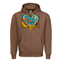 Chestnut fall pattern heart with leopard background Zipper Hoodie - HRA Design Shop