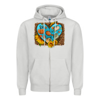 Dove Grey fall pattern heart with leopard background Zipper Hoodie - HRA Design Shop