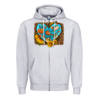 Heather Grey fall pattern heart with leopard background Zipper Hoodie - HRA Design Shop