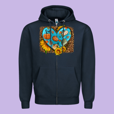 Fall Pattern Heart With Leopard Background Zipper Hoodie Designed By Hra Design Shop