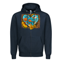 Navy fall pattern heart with leopard background Zipper Hoodie - HRA Design Shop