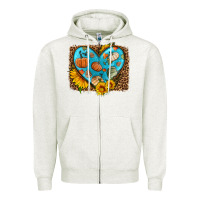 Oatmeal Heather fall pattern heart with leopard background Zipper Hoodie - HRA Design Shop