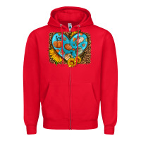 Red fall pattern heart with leopard background Zipper Hoodie - HRA Design Shop