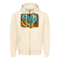 Sandshell fall pattern heart with leopard background Zipper Hoodie - HRA Design Shop