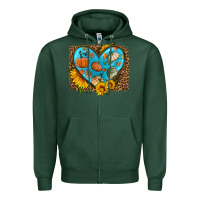 Sports Green fall pattern heart with leopard background Zipper Hoodie - HRA Design Shop