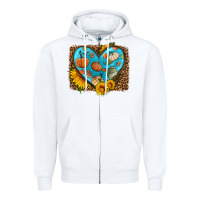 White fall pattern heart with leopard background Zipper Hoodie - HRA Design Shop