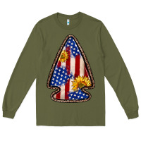 Army Green American flag sunflower arrowhead Long Sleeve Tee - Zillion Design Studio