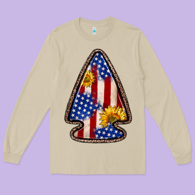 American Flag Sunflower Arrowhead Long Sleeve Tee Designed By Zillion Design Studio