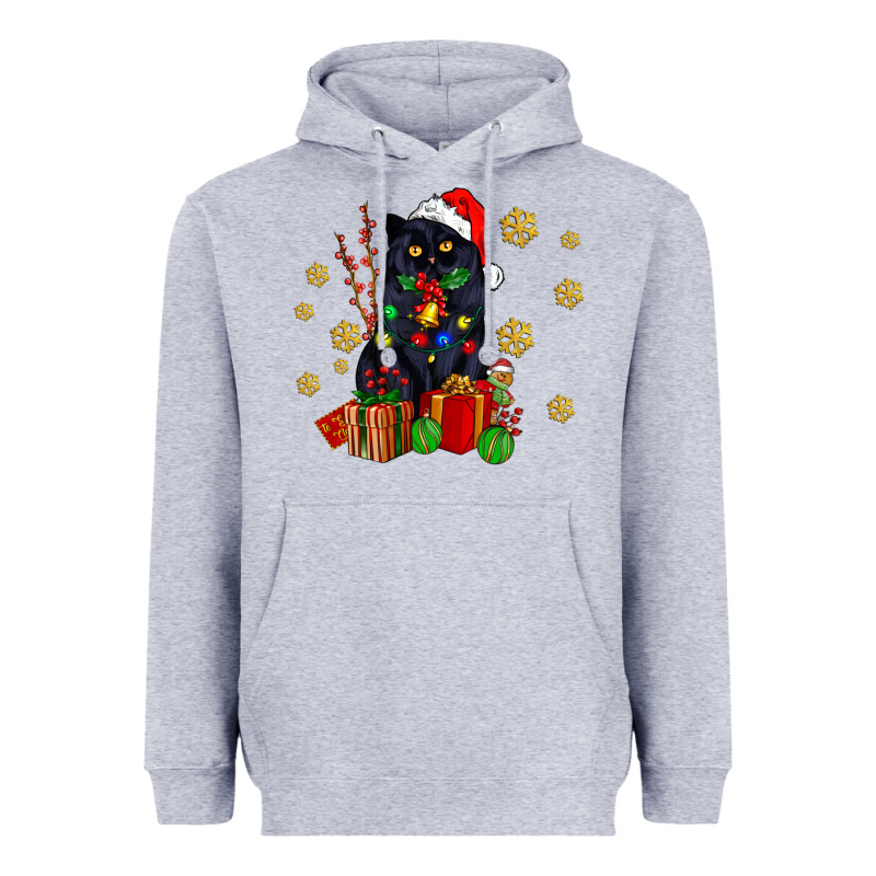 Black Cat Meowy Christmas Heavyweight Hoodie by AdoDesignShop | Teevron